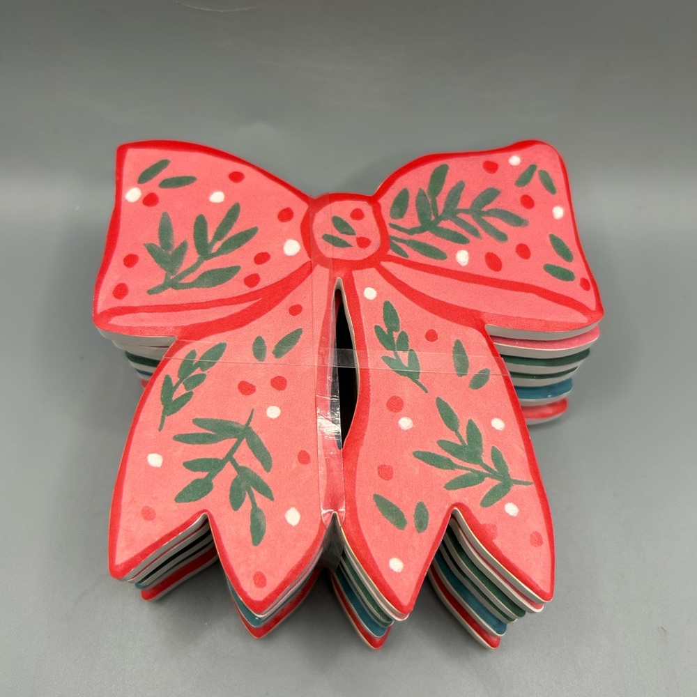 Prima Design Red And Green Christmas BOW Coaster Set Of 6 Holiday NEW